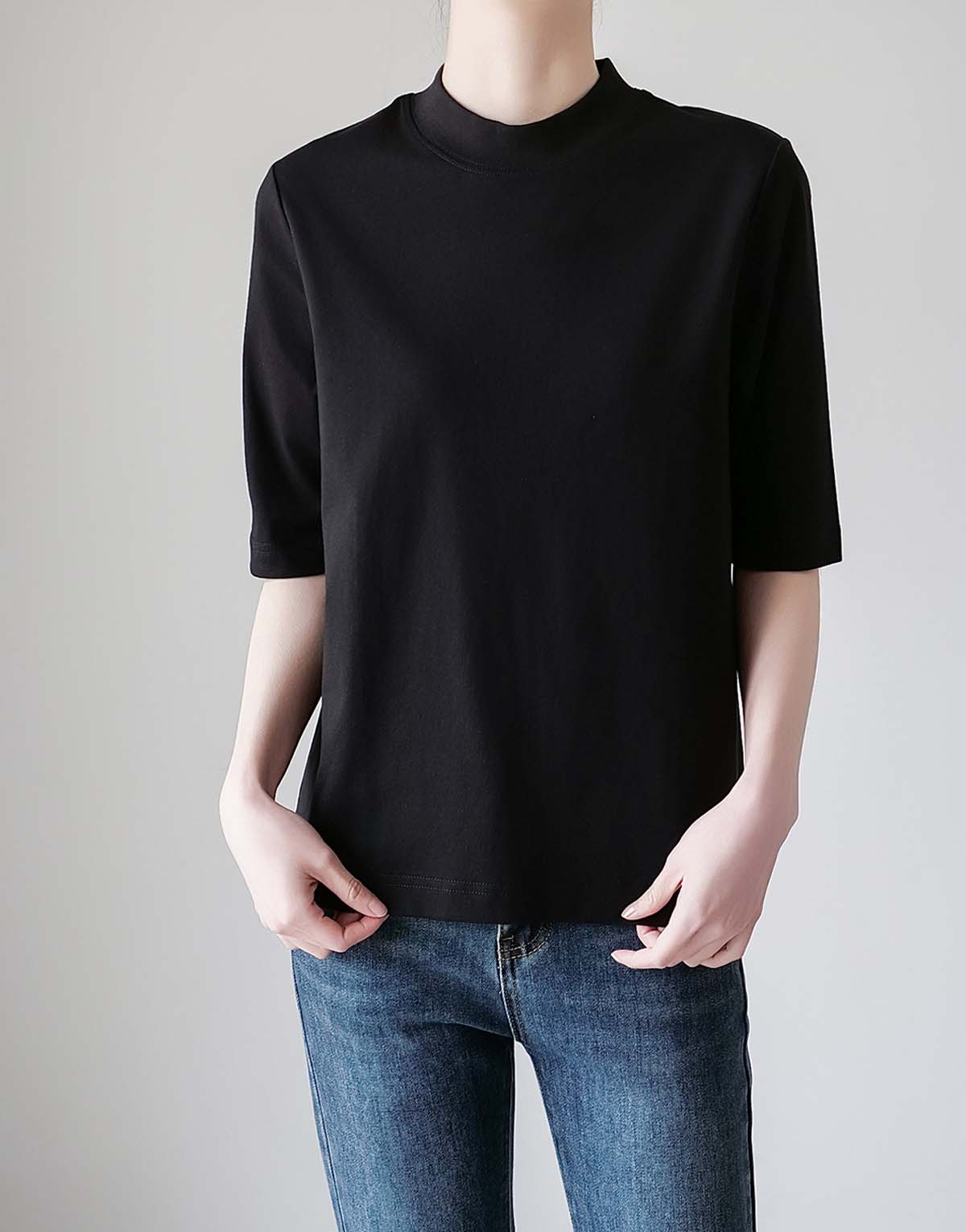 Five-point mid-sleeve back seam T-shirt-t10-1